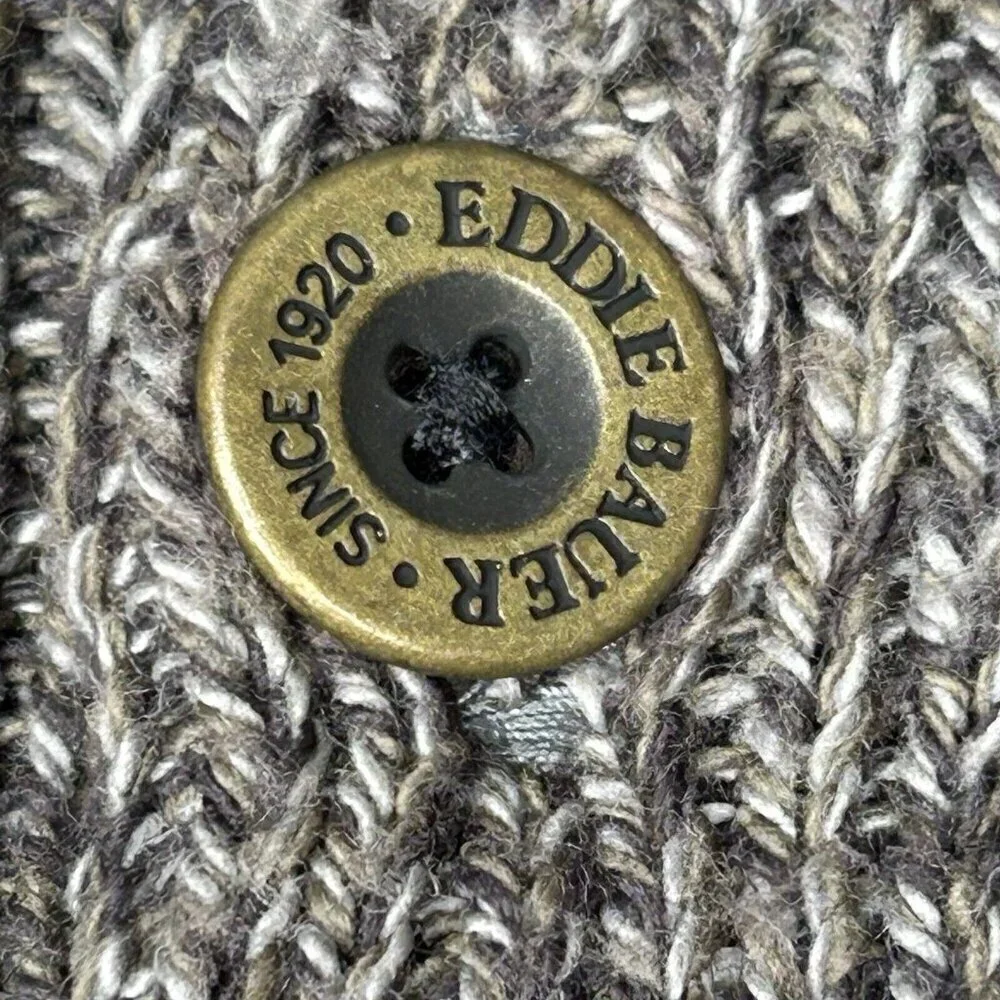 Eddie Bauer Sweater Mens Extra Large Gray Chunky Cable Knit Fisherman Henley XL - Picture 6 of 11